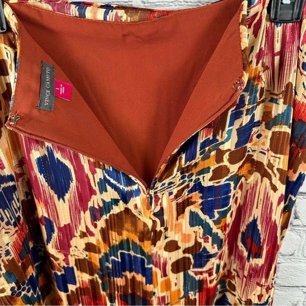 Vince Camuto Printed Midi Skirt Tie Front Wrap Metallic Threads Chili Oil L NWT